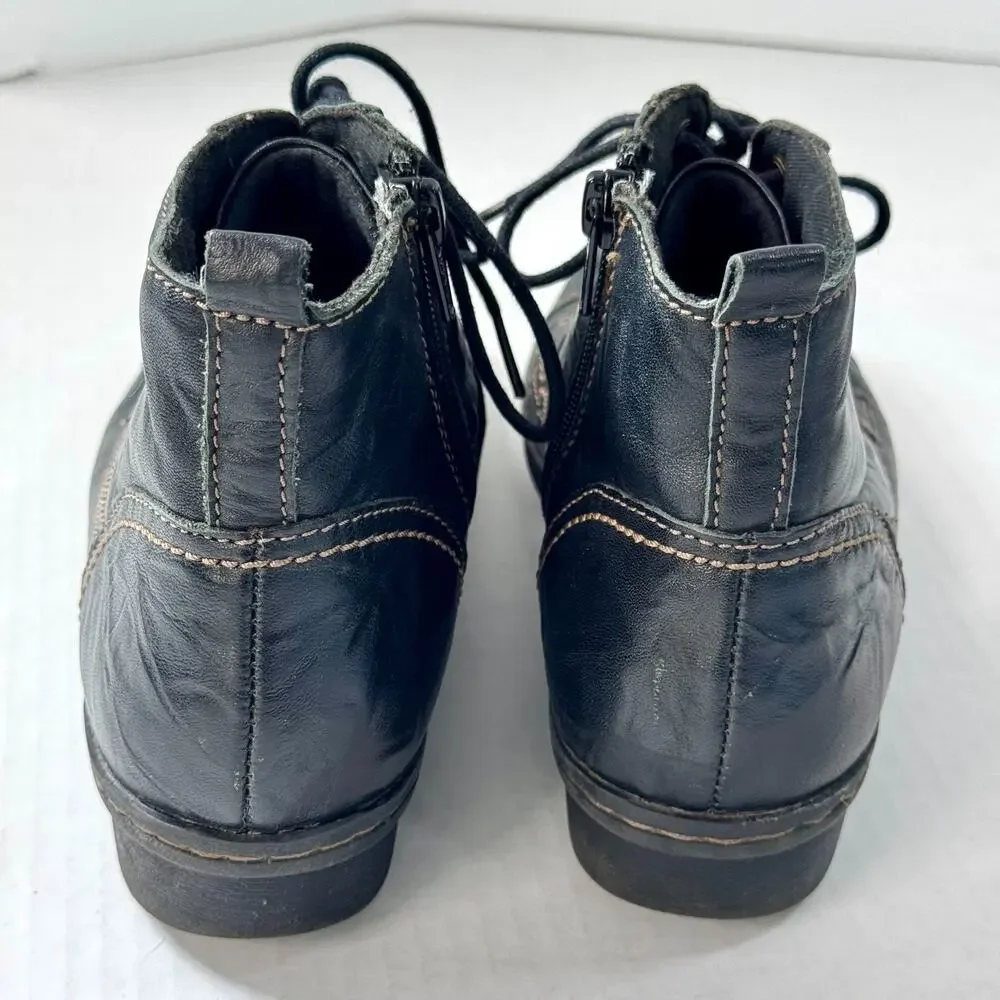 Clarks Leather Ankle Boots Lace Up Side Zip Wedge W6 Black